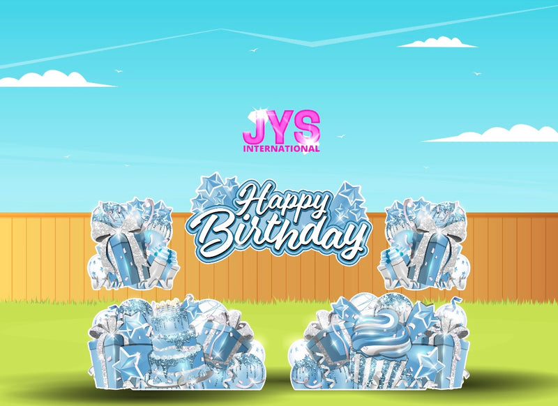 JAZZY HBD ALL-N-1: Baby Blue & White - Yard Card Signs by JYS International