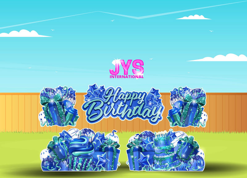 JAZZY HBD ALL-N-1: TEAL & BLUE - Yard Card Signs by JYS International