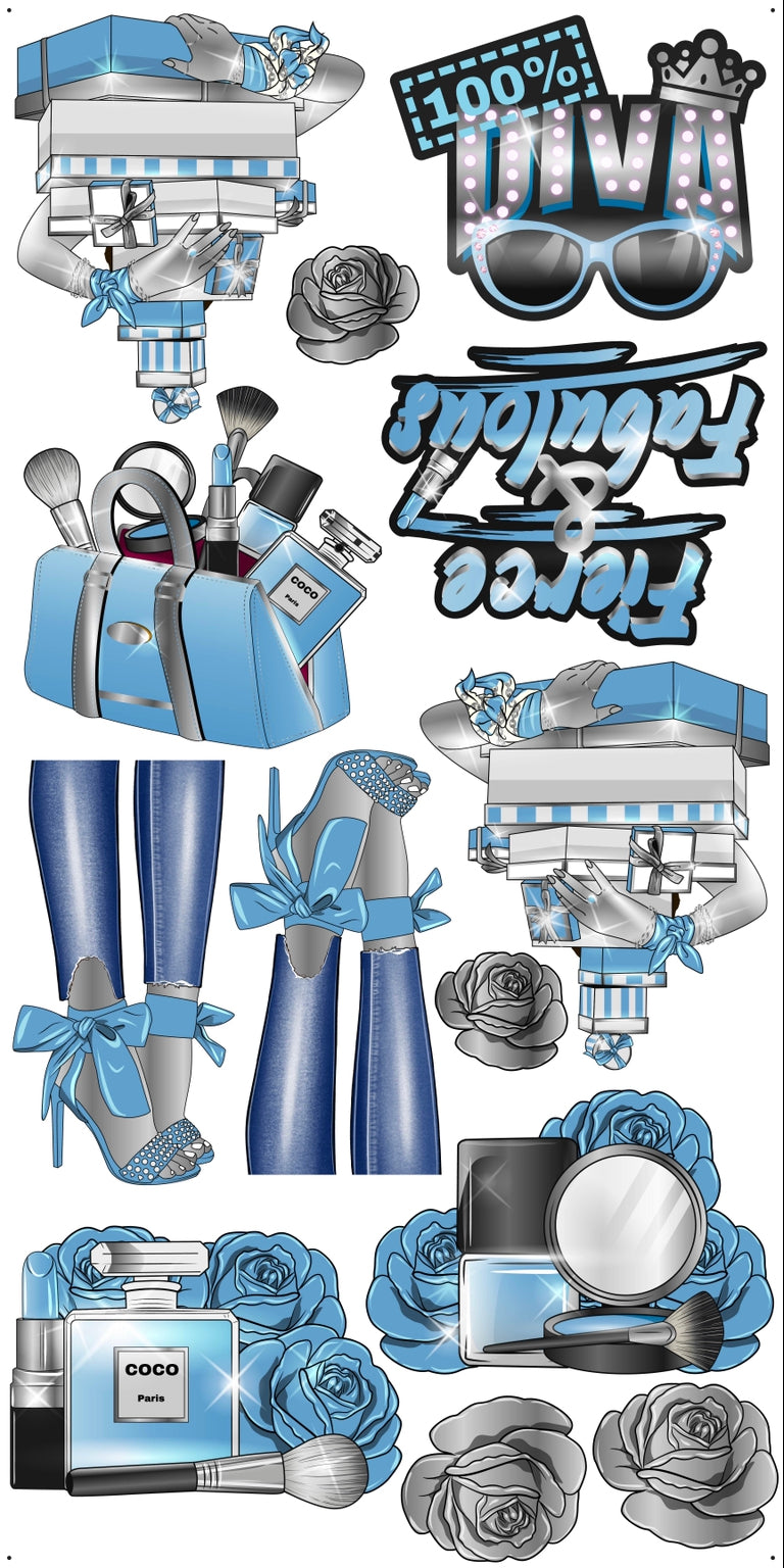 HIGH FASHION: Silver & Light Blue - Yard Card Signs by JYS International