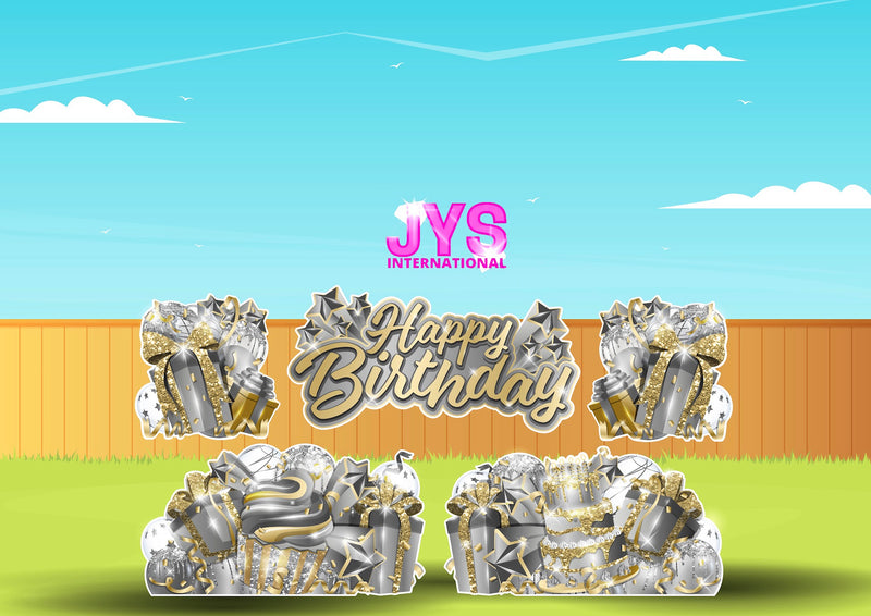 JAZZY HBD ALL-N-1: GOLD & SILVER - Yard Card Signs by JYS International