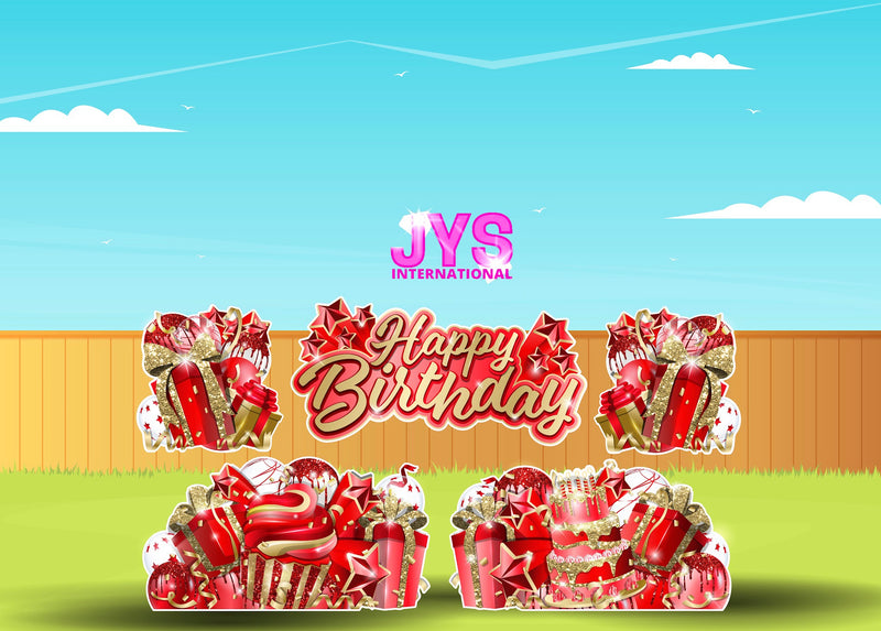 JAZZY HBD ALL-N-1: GOLD & RED - Yard Card Signs by JYS International