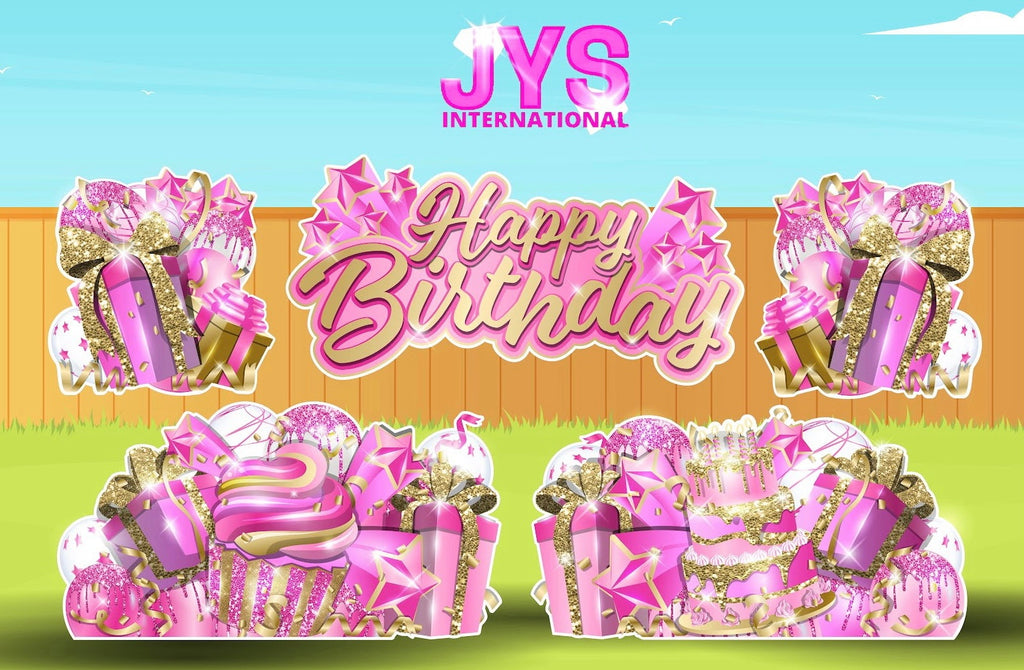 JAZZY HBD ALL-N-1: PINK & GOLD - Yard Card Signs by JYS International