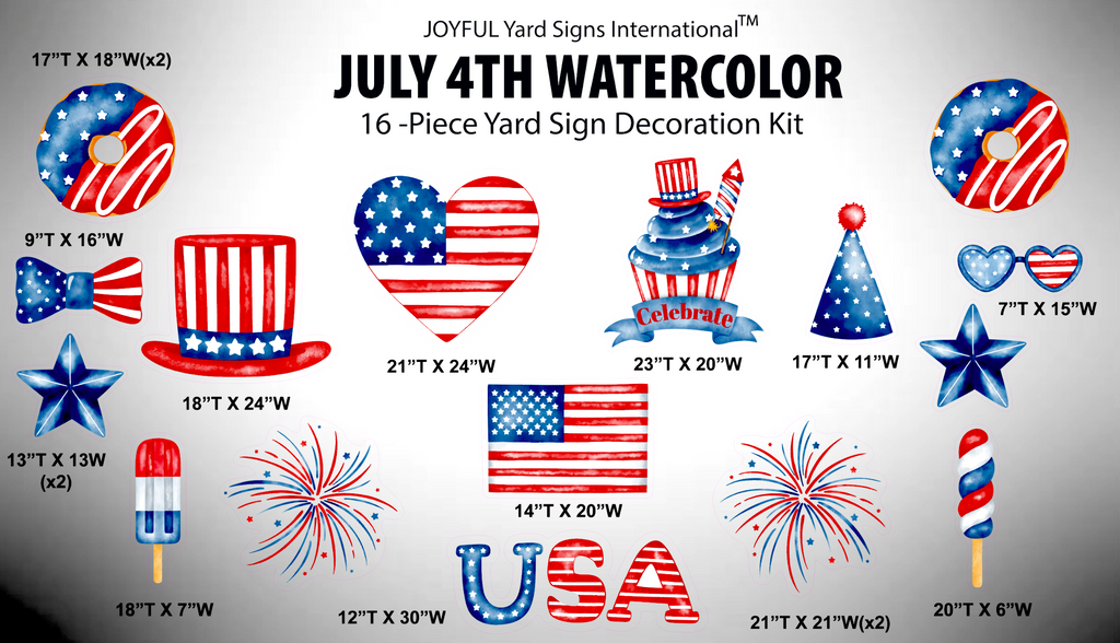 4TH OF JULY (WATERCOLOR) - Yard Card Signs by JYS International