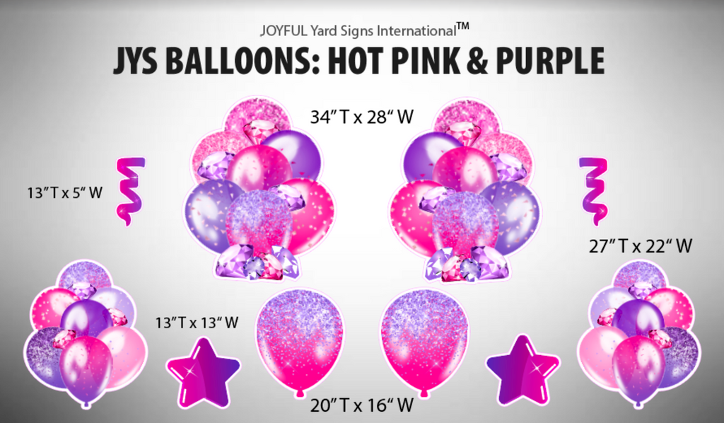 JYS BALLOONS: HOT PINK & PURPLE - Yard Card Signs by JYS International