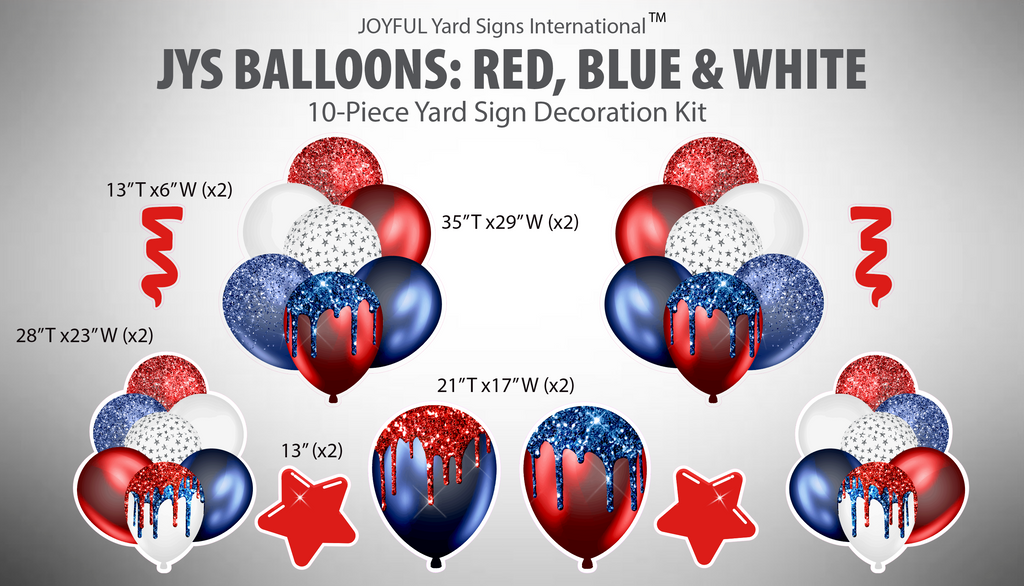 JYS BALLOONS: RED, BLUE & WHITE - Yard Card Signs by JYS International