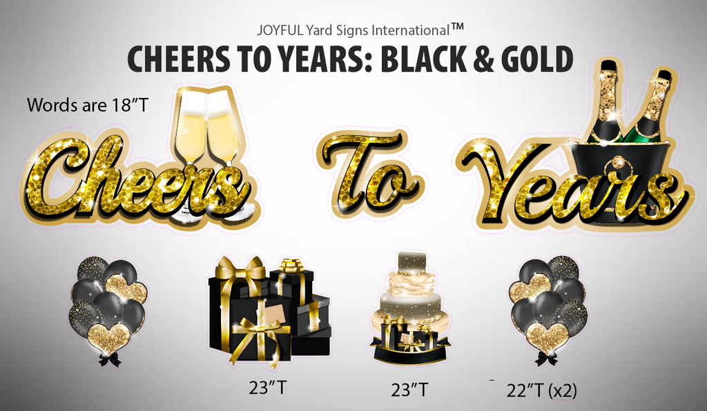 CHEERS TO YEARS EZ SET THEME (BLACK & GOLD) - Yard Card Signs by JYS International