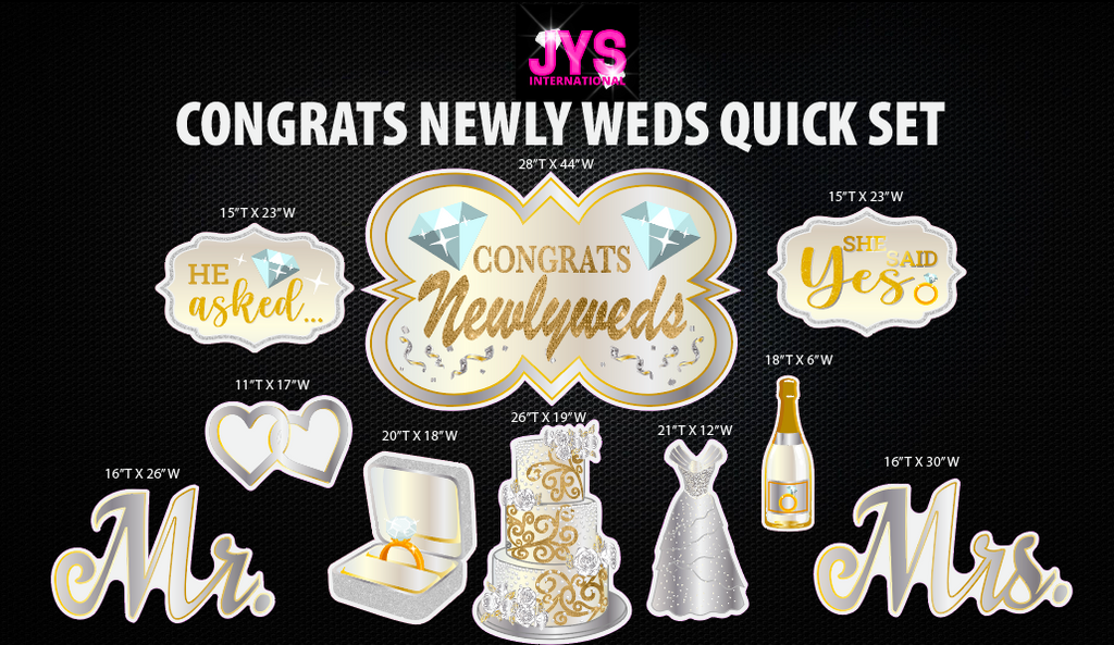 CONGRATS NEWLYWEDS QUICK SET (METALLIC GOLD & SILVER) - Yard Card Signs by JYS International