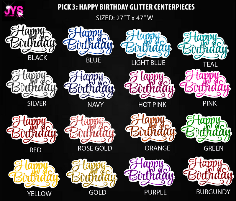 GLITTER SCRIPT HAPPY BIRTHDAY CENTERPIECE SET: 3 PACK - Yard Card Signs by JYS International