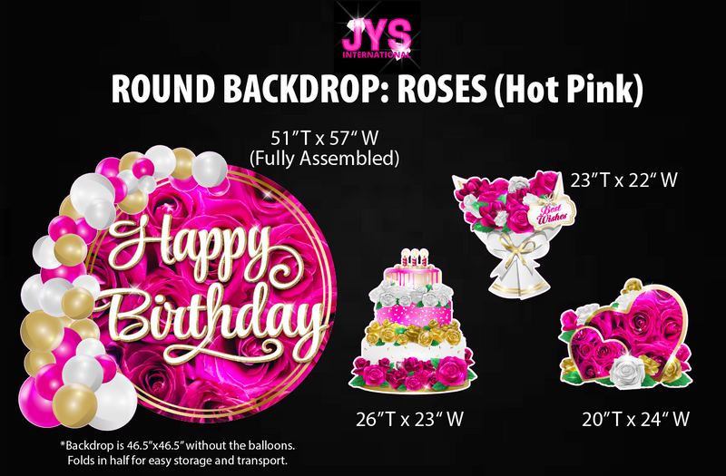 ROUND BACKDROP: HAPPY BIRTHDAY (HOT PINK ROSES) - Yard Card Signs by JYS International