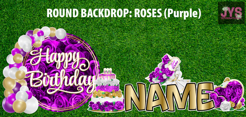 ROUND BACKDROP: HAPPY BIRTHDAY (PURPLE ROSES) - Yard Card Signs by JYS International