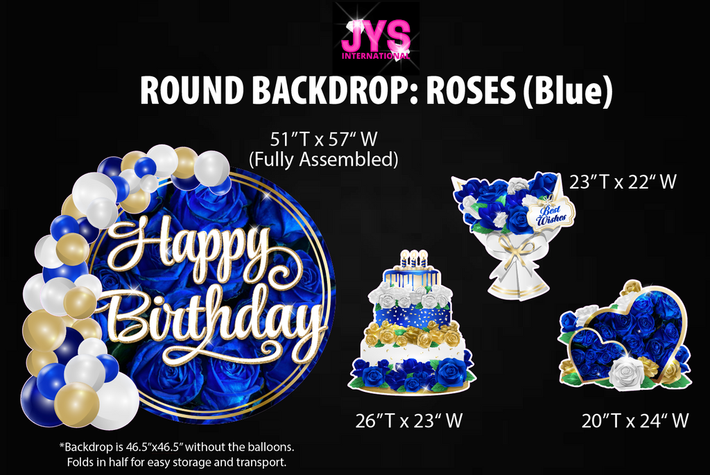 ROUND BACKDROP: HAPPY BIRTHDAY (BLUE ROSES) - Yard Card Signs by JYS International