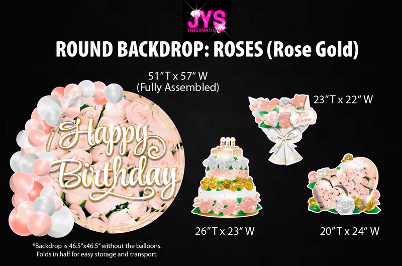 ROUND BACKDROP: HAPPY BIRTHDAY (ROSE GOLD ROSES) - Yard Card Signs by JYS International