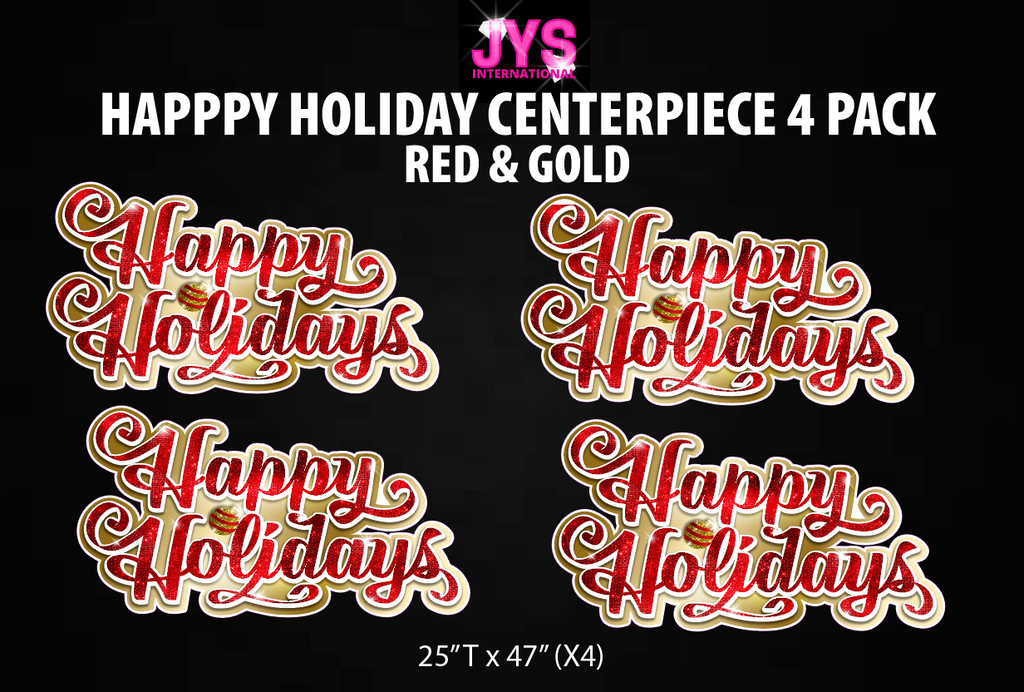 HAPPY HOLIDAYS CENTERPIECE 4 PACK (RED & GOLD) - Yard Card Signs by JYS International