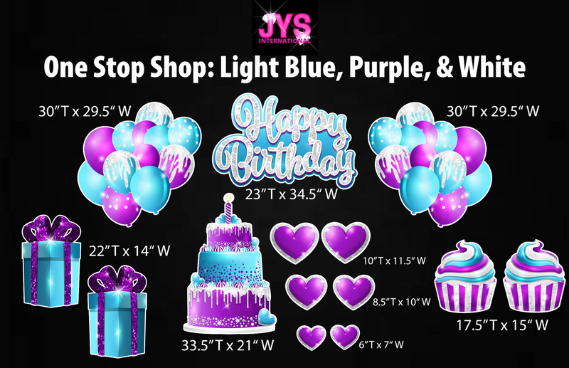 ONE STOP SHOP: LIGHT BLUE, PURPLE & WHITE - Yard Card Signs by JYS International