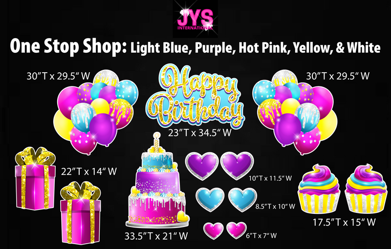 ONE STOP SHOP: LIGHT BLUE, PURPLE, PINK, YELLOW - Yard Card Signs by JYS International