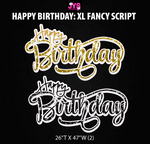 XL HBD FANCY SCRIPT: HALF SHEET (MULTIPLE COLORS) - Yard Card Signs by JYS International