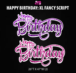 XL HBD FANCY SCRIPT: HALF SHEET (MULTIPLE COLORS) - Yard Card Signs by JYS International