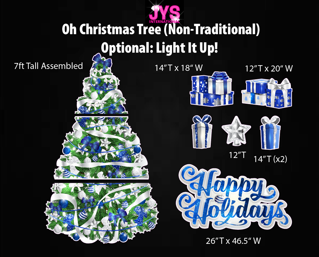 BLUE OH XMAS TREE & HAPPY HOLIDAYS (Optional: Light It Up!) - Yard Card Signs by JYS International