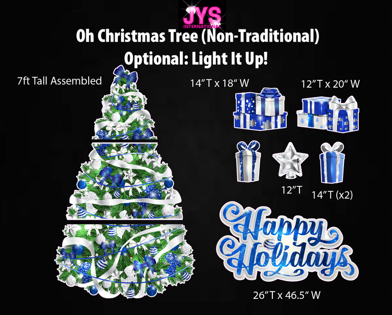 BLUE OH XMAS TREE & HAPPY HOLIDAYS (Optional: Light It Up!) - Yard Card Signs by JYS International