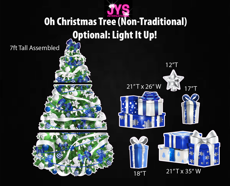 BLUE OH XMAS TREE & GIFT BOXES (Optional: Light It Up!) - Yard Card Signs by JYS International