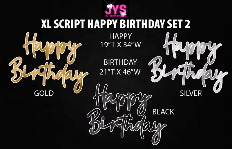 XL SCRIPT HAPPY BIRTHDAY SET: LUXE BLACK, SILVER & GOLD - Yard Card Signs by JYS International