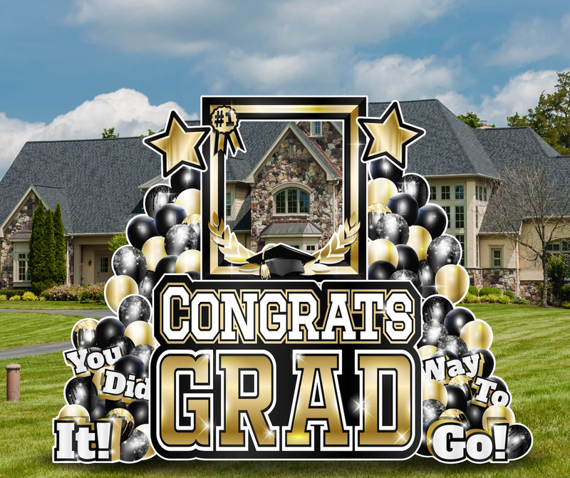 CONGRATS GRAD PHOTO OP SET: BLACK & GOLD - Yard Card Signs by JYS International