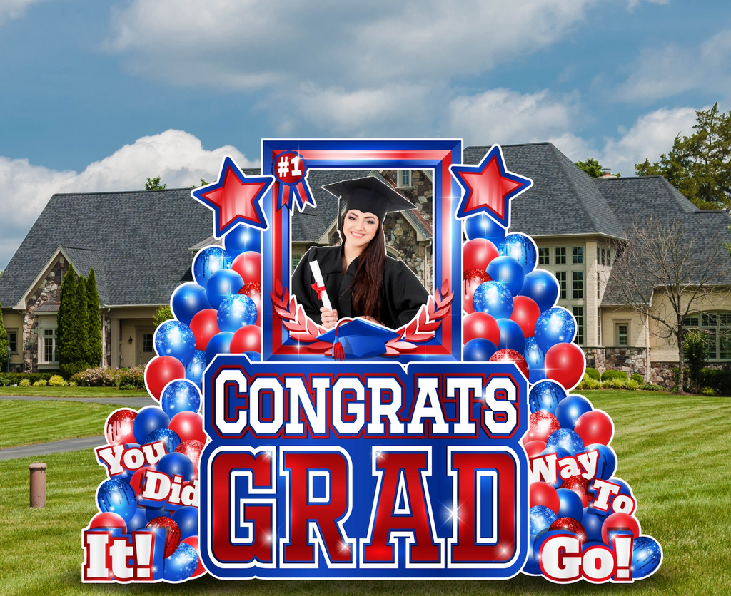 CONGRATS GRAD PHOTO OP SET: RED & BLUE - Yard Card Signs by JYS International