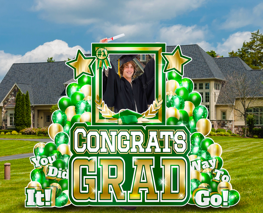 CONGRATS GRAD PHOTO OP SET: GREEN & GOLD - Yard Card Signs by JYS International