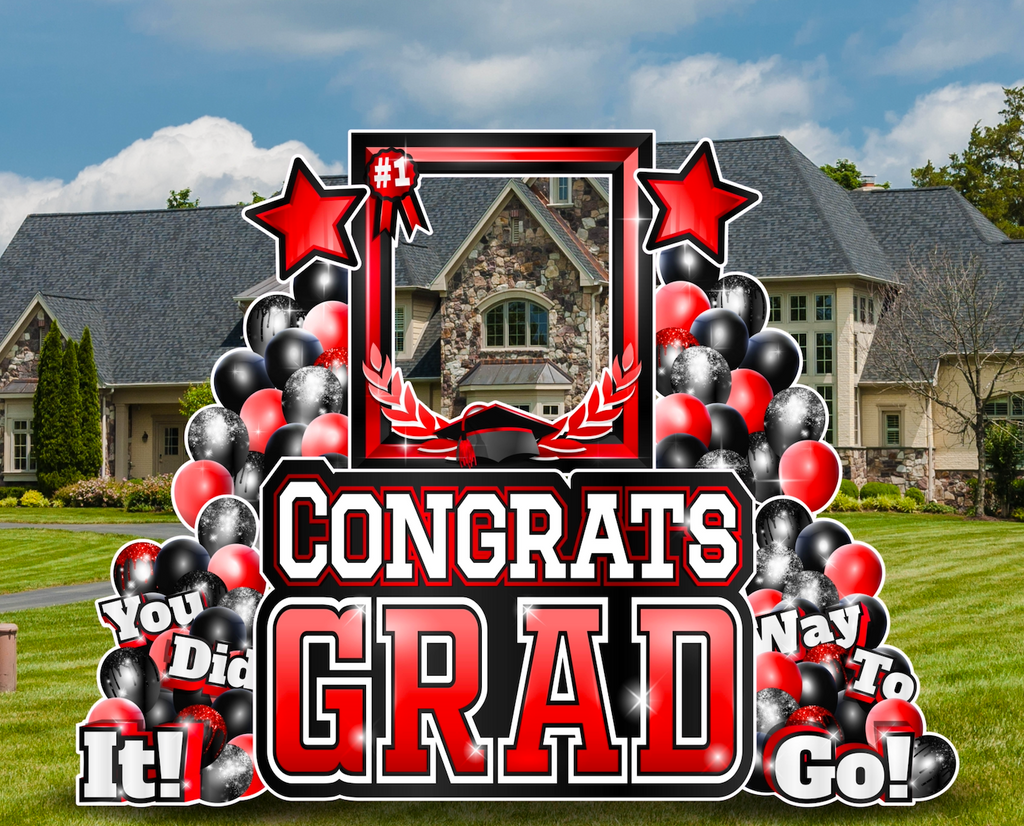 CONGRATS GRAD PHOTO OP SET: RED & BLACK - Yard Card Signs by JYS International