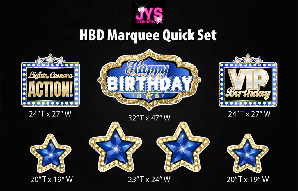 MARQUEE HAPPY BIRTHDAY QUICK SET: BLUE & GOLD - Yard Card Signs by JYS International