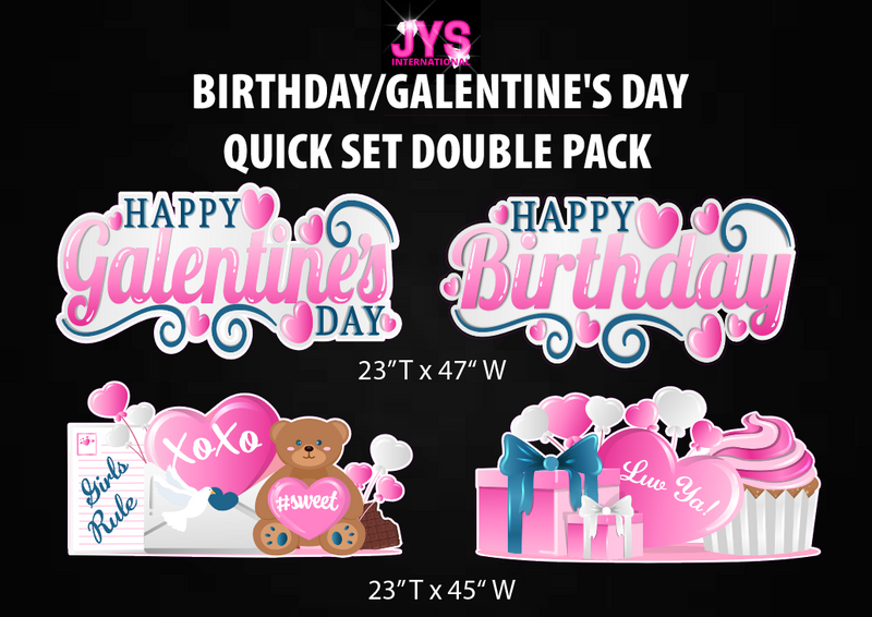 PINK BIRTHDAY/GALENTINE'S DAY QUICK SET DOUBLE PACK - Yard Card Signs by JYS International