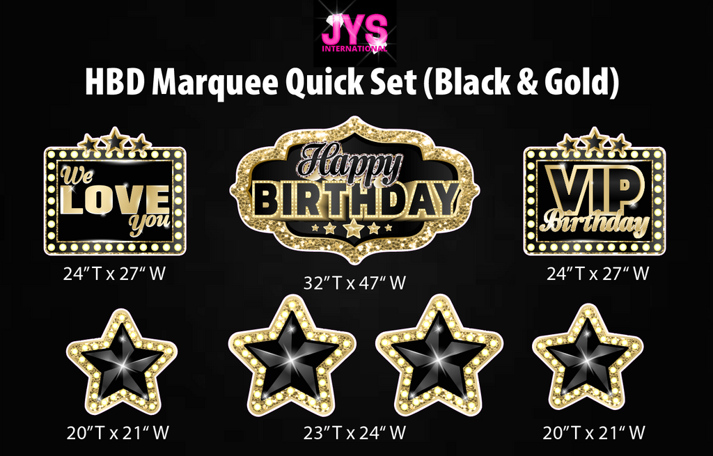 MARQUEE HAPPY BIRTHDAY QUICK SET: BLACK & GOLD - Yard Card Signs by JYS International