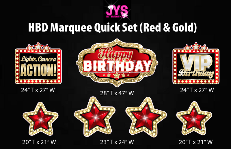 MARQUEE HAPPY BIRTHDAY QUICK SET: RED & GOLD - Yard Card Signs by JYS International