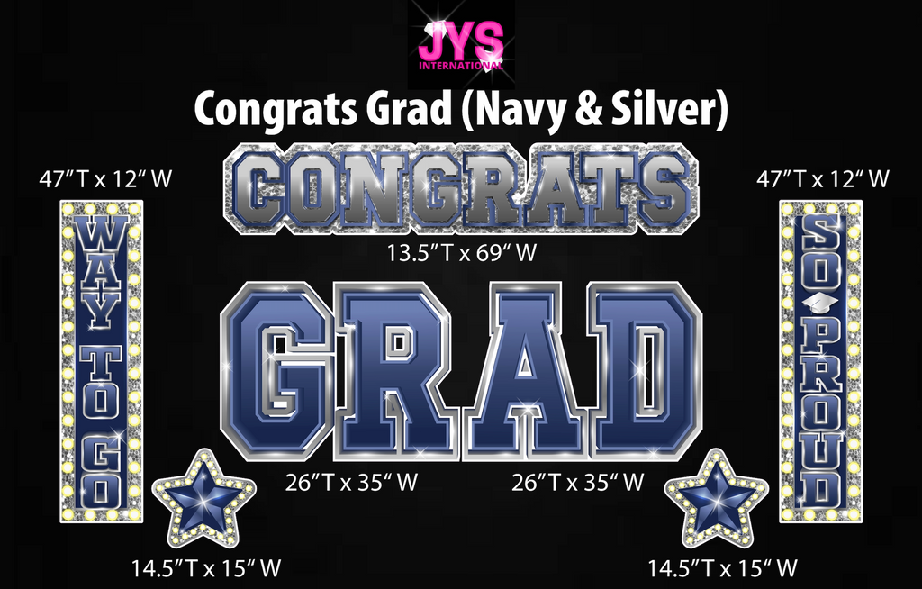 CONGRATS GRAD: NAVY & SILVER - Yard Card Signs by JYS International