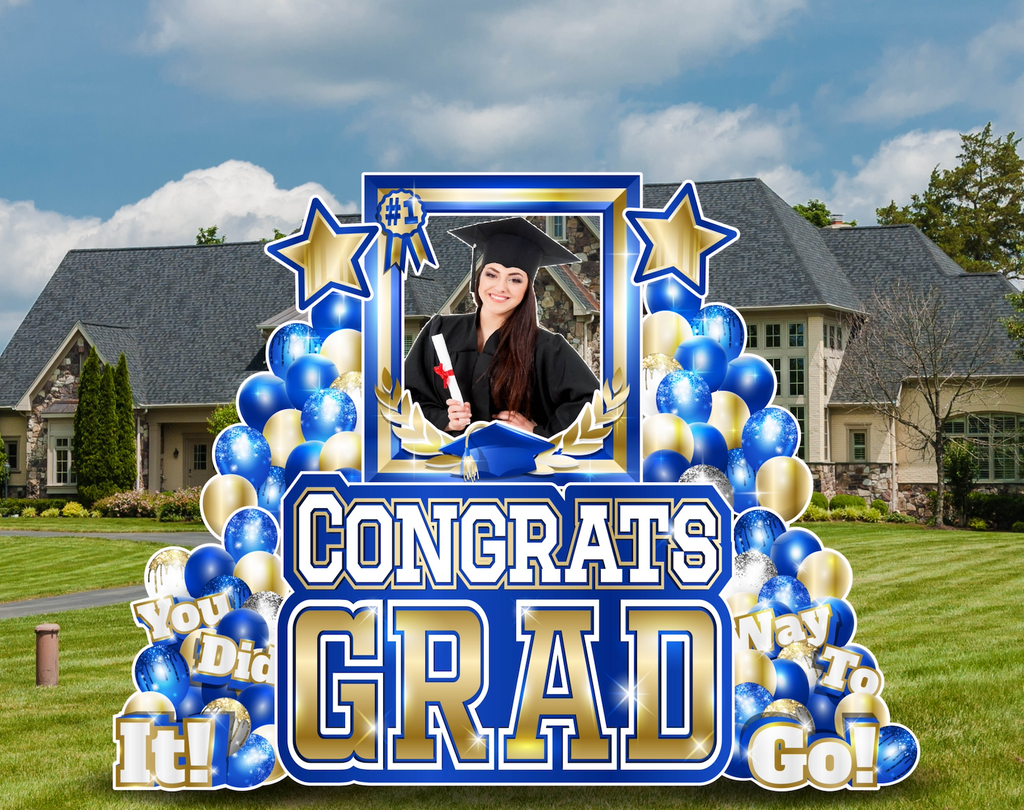 CONGRATS GRAD PHOTO OP SET: BLUE & GOLD - Yard Card Signs by JYS International