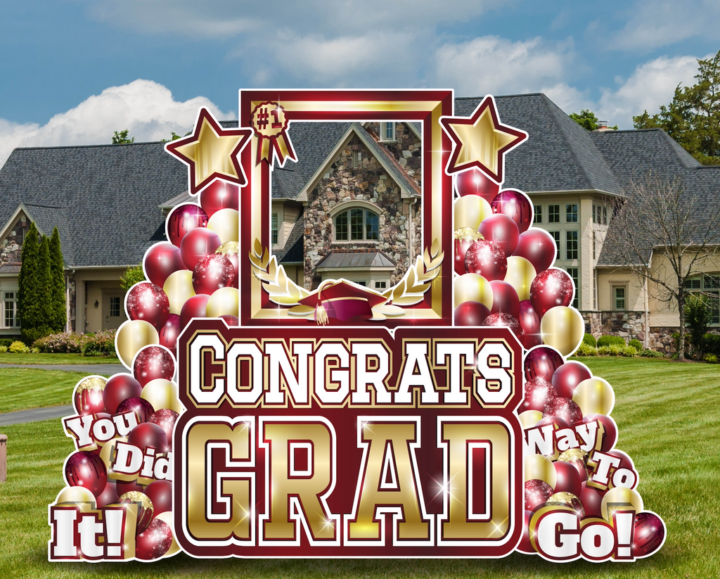 CONGRATS GRAD PHOTO OP SET: BURGUNDY & GOLD - Yard Card Signs by JYS International