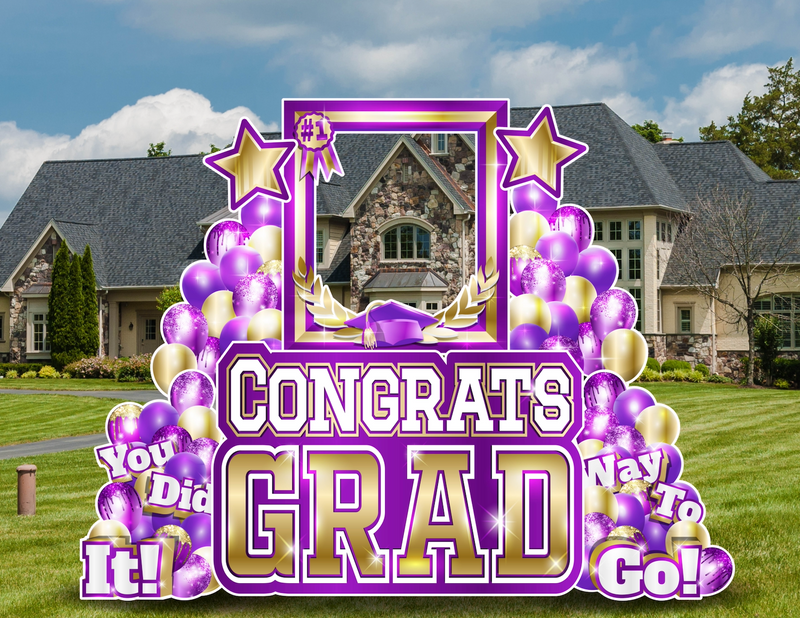 CONGRATS GRAD PHOTO OP SET: PURPLE & GOLD - Yard Card Signs by JYS International