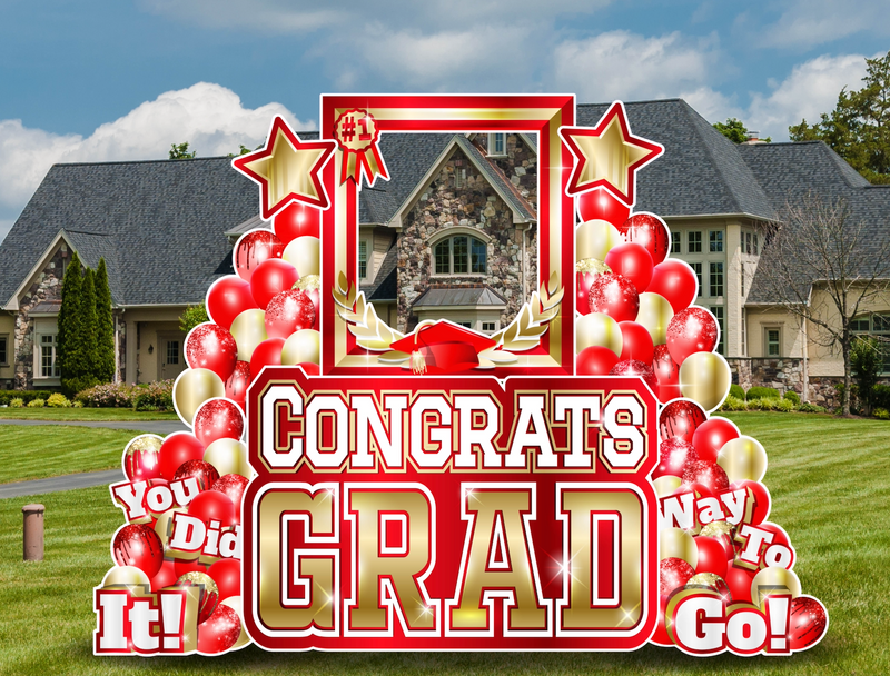 CONGRATS GRAD PHOTO OP SET: RED & GOLD - Yard Card Signs by JYS International