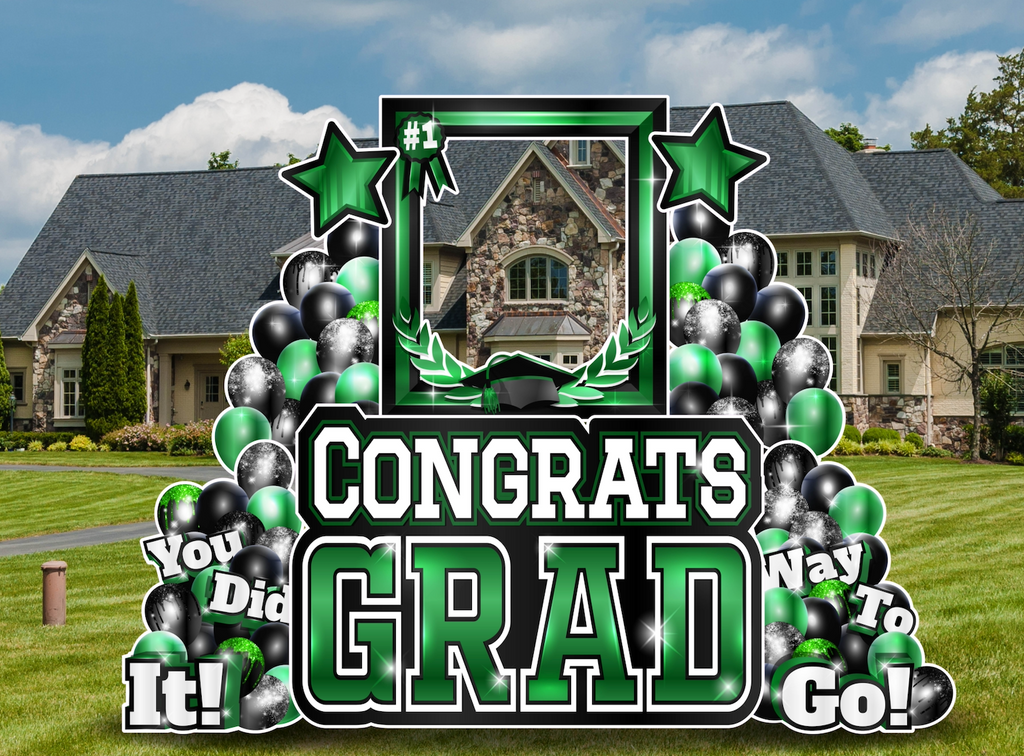 CONGRATS GRAD PHOTO OP SET: GREEN & BLACK - Yard Card Signs by JYS International