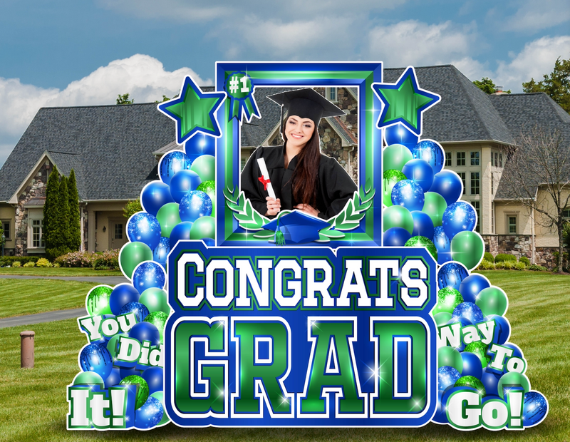 CONGRATS GRAD PHOTO OP SET: BLUE & GREEN - Yard Card Signs by JYS International