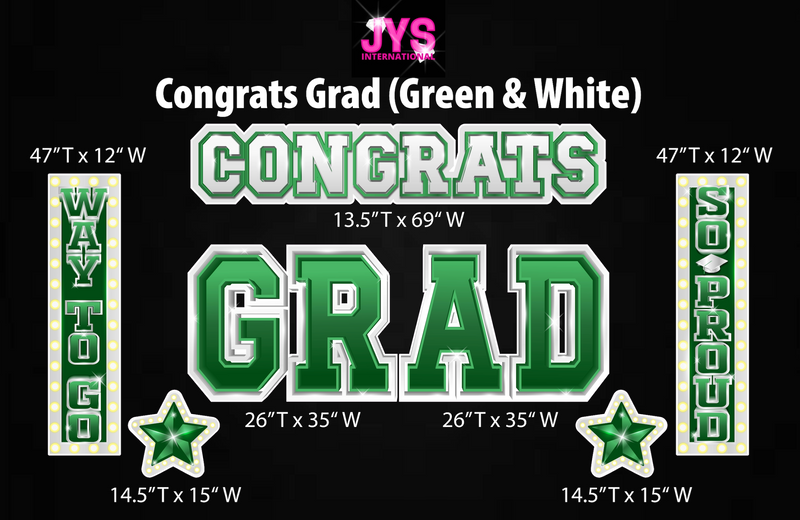 CONGRATS GRAD: GREEN & WHITE - Yard Card Signs by JYS International