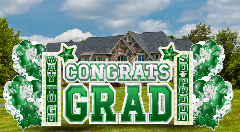 CONGRATS GRAD: GREEN & WHITE - Yard Card Signs by JYS International