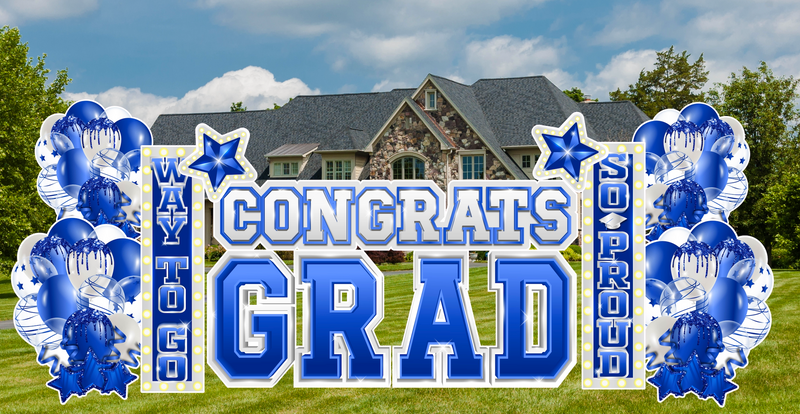 CONGRATS GRAD: BLUE & WHITE - Yard Card Signs by JYS International