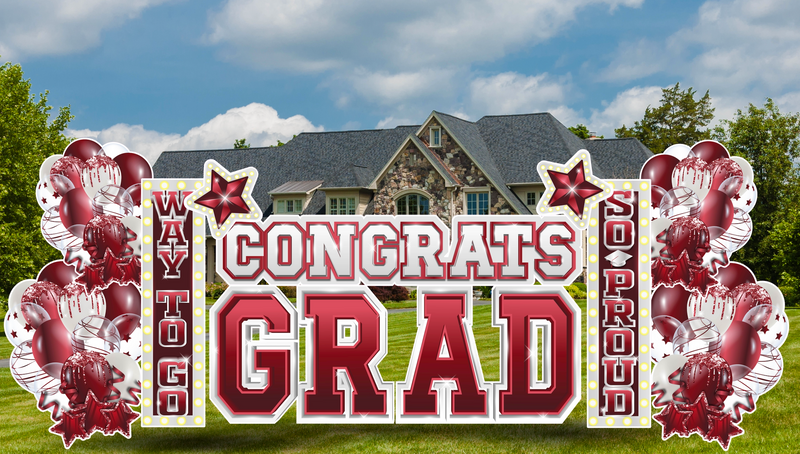 CONGRATS GRAD: BURGUNDY & WHITE - Yard Card Signs by JYS International