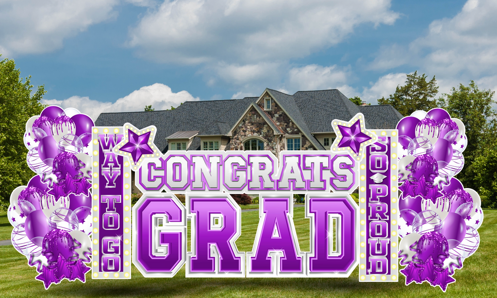 CONGRATS GRAD: PURPLE & WHITE - Yard Card Signs by JYS International