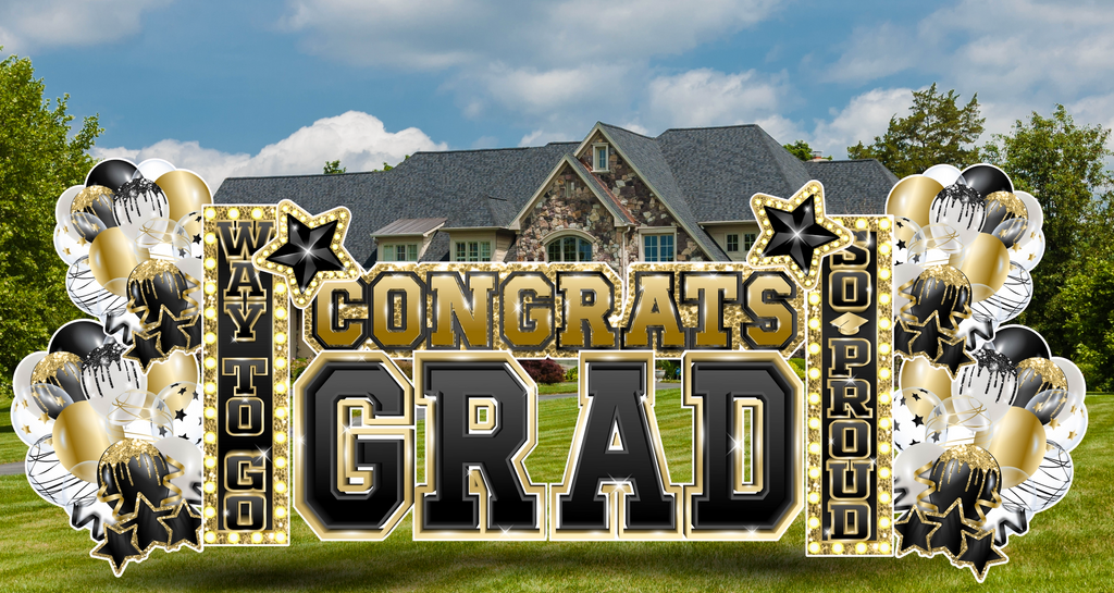 CONGRATS GRAD: BLACK & GOLD - Yard Card Signs by JYS International