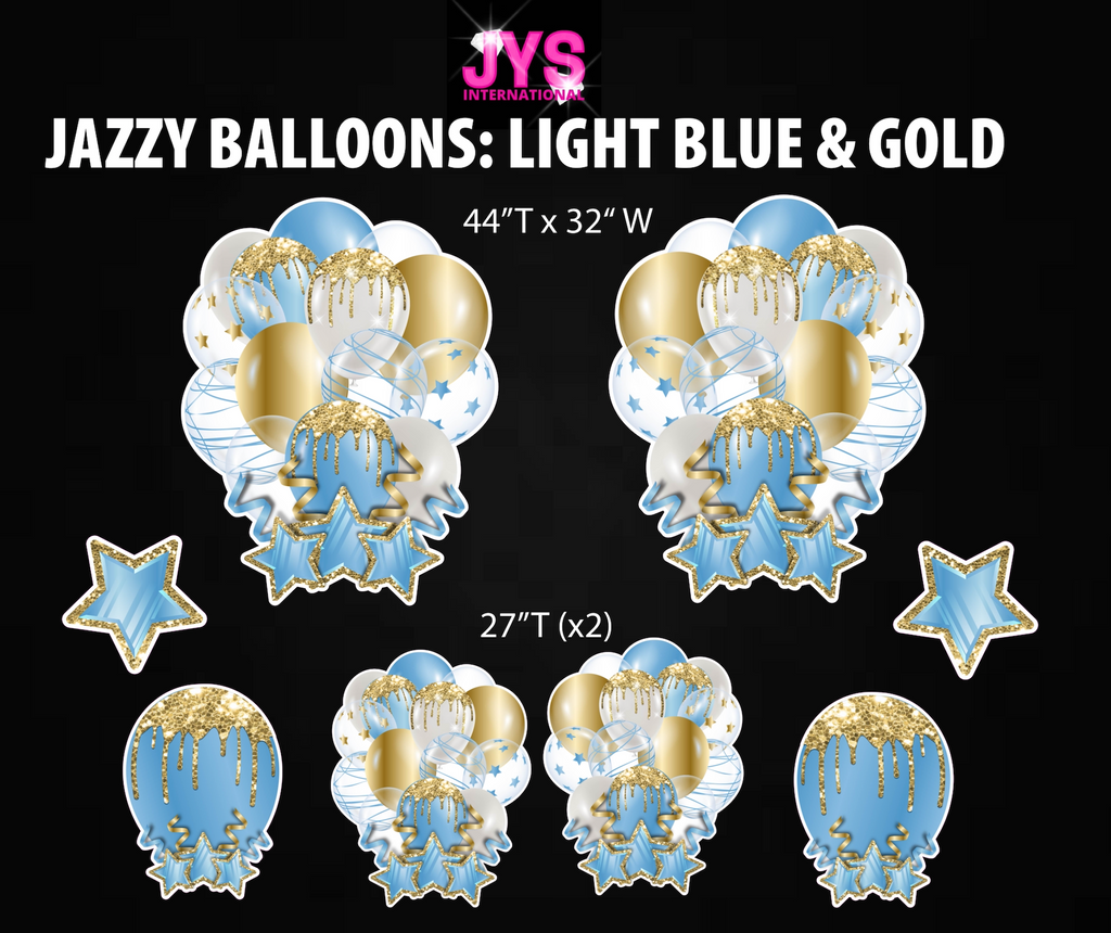 JAZZY BALLOONS: LIGHT BLUE & GOLD - Yard Card Signs by JYS International