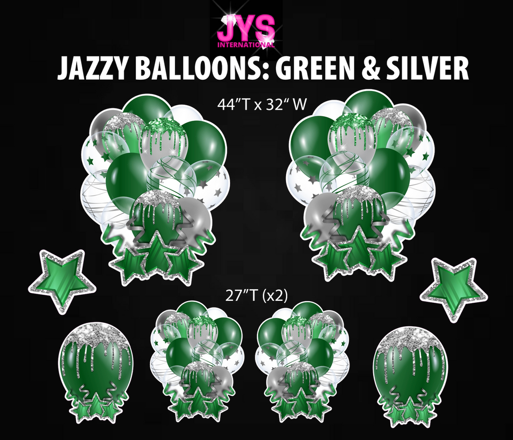 JAZZY BALLOONS: GREEN & SILVER - Yard Card Signs by JYS International