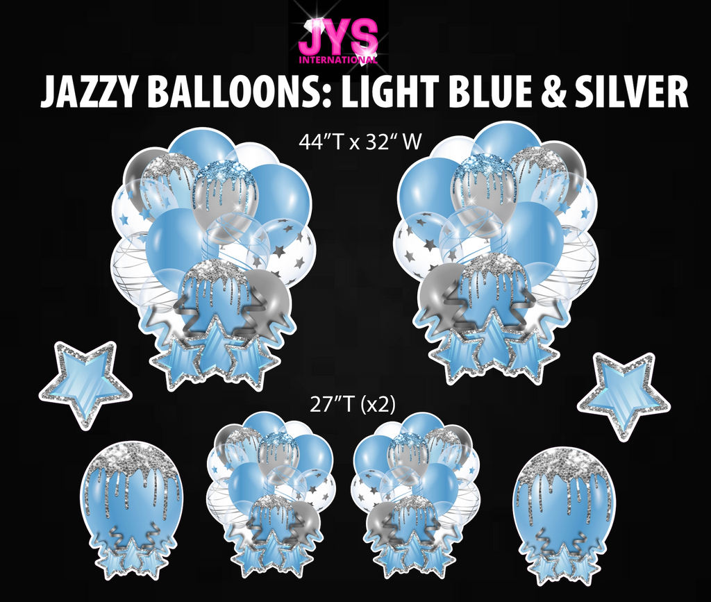 JAZZY BALLOONS: LIGHT BLUE & SILVER - Yard Card Signs by JYS International