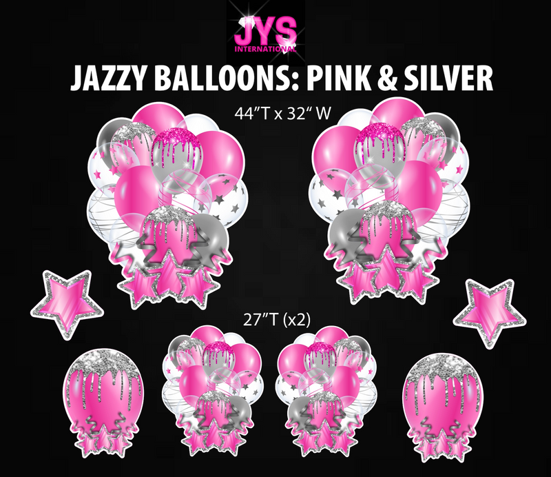 JAZZY BALLOONS: PINK & SILVER - Yard Card Signs by JYS International